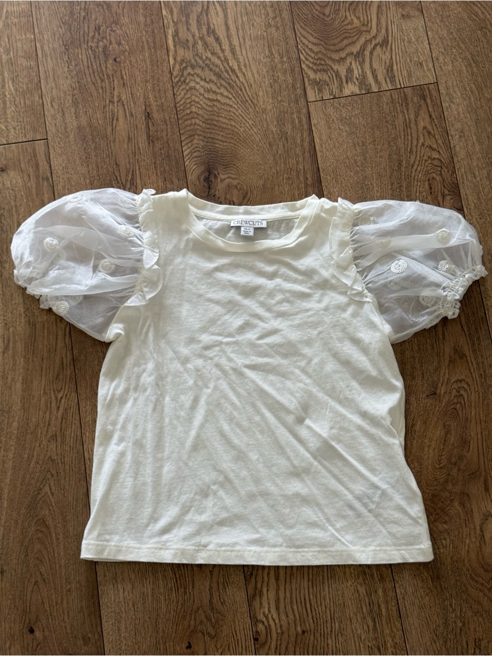 Crewcuts White Puff-Sleeve Tee with Embroidered Dots